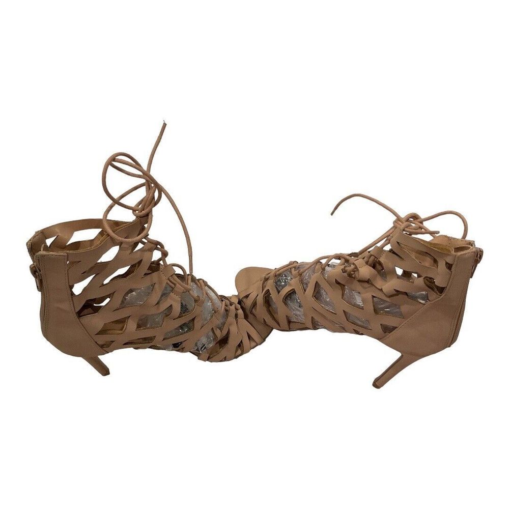 Charlotte Russe Nude Leather High Heel Sandals with Cutout Lace Size 9